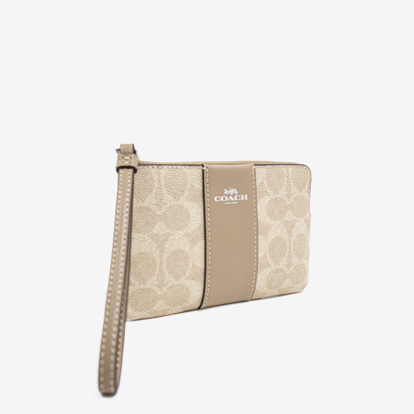 Coach Signature Corner Zip Wristlet - Beige