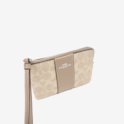 Coach Signature Corner Zip Wristlet - Beige
