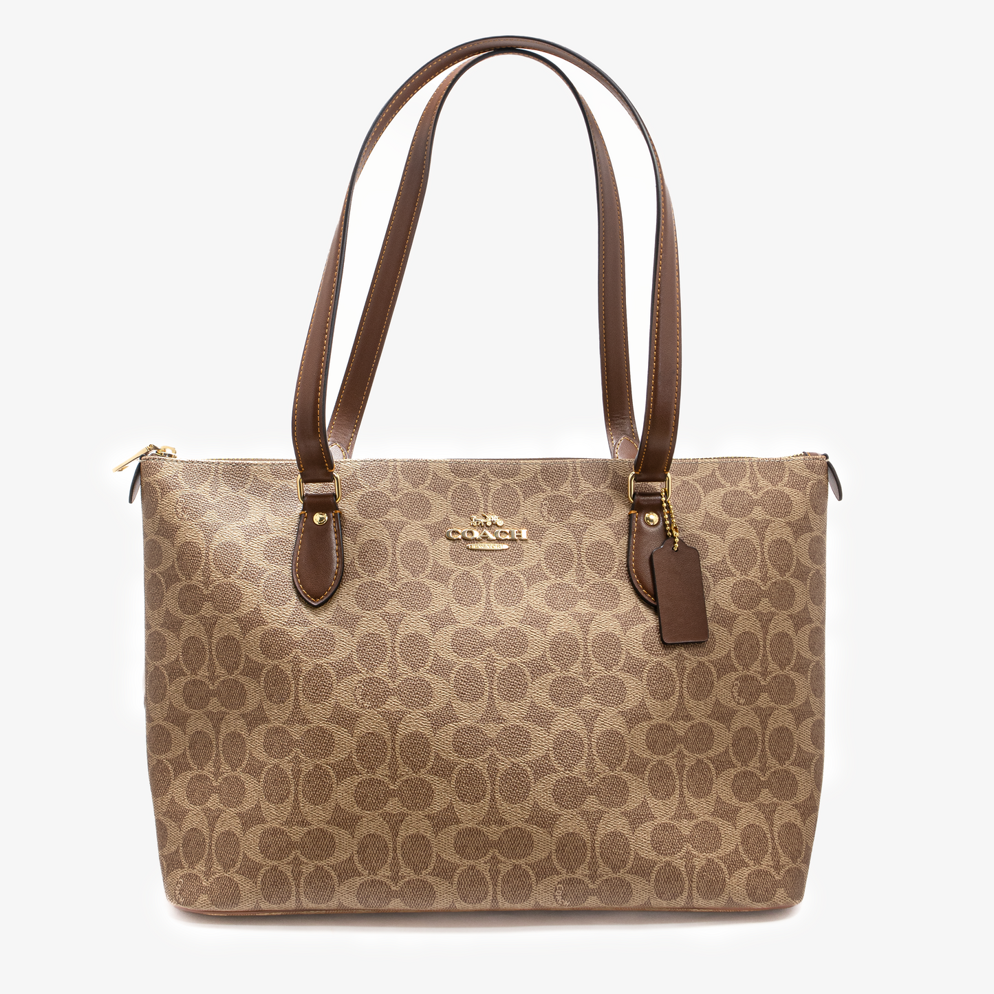 Coach Signature Zip Tote - Asa Marrón