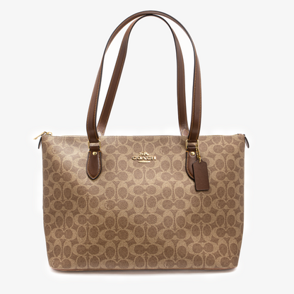 Coach Signature Zip Tote - Asa Marrón