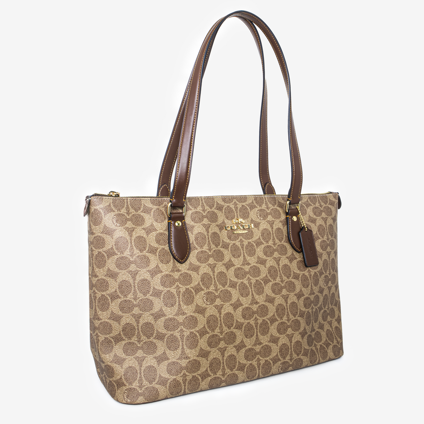 Coach Signature Zip Tote - Asa Marrón